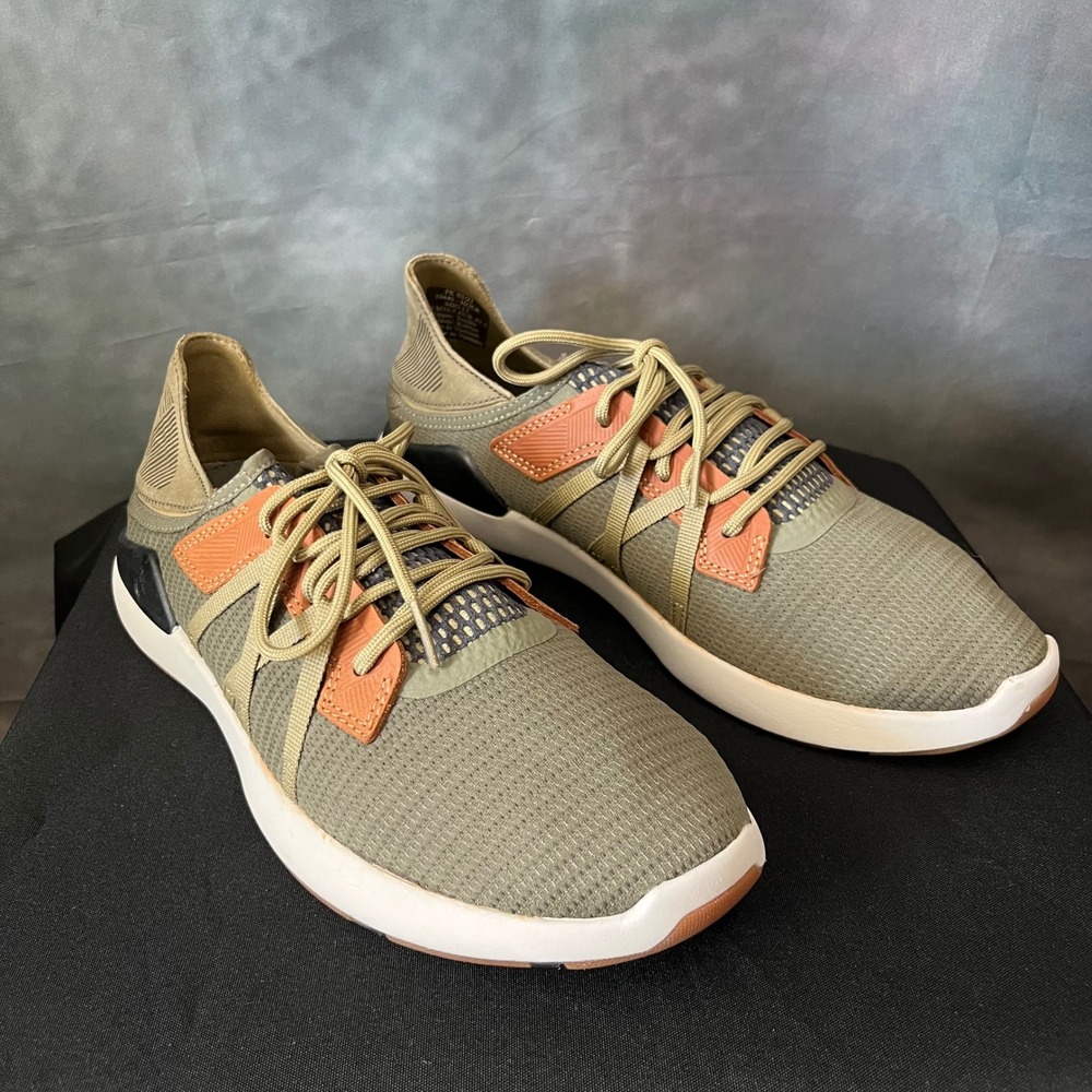 OluKai Mio Li Mens Sneakers Olive Green Burnt Orange Mesh Trainers Size‎ 10.5